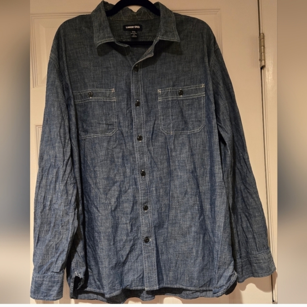 👕 👕2 For 1!!! Men's Dress Shirts American Eagle Dots & Land's End Chambray - Picture 7 of 10